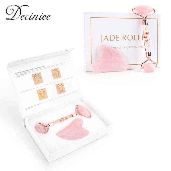 Rullo di giada al quarzo petalo Rosa Massaggio autentico Strumento di bellezza naturale del viso Gua sha per viso collo corpo Arm220429