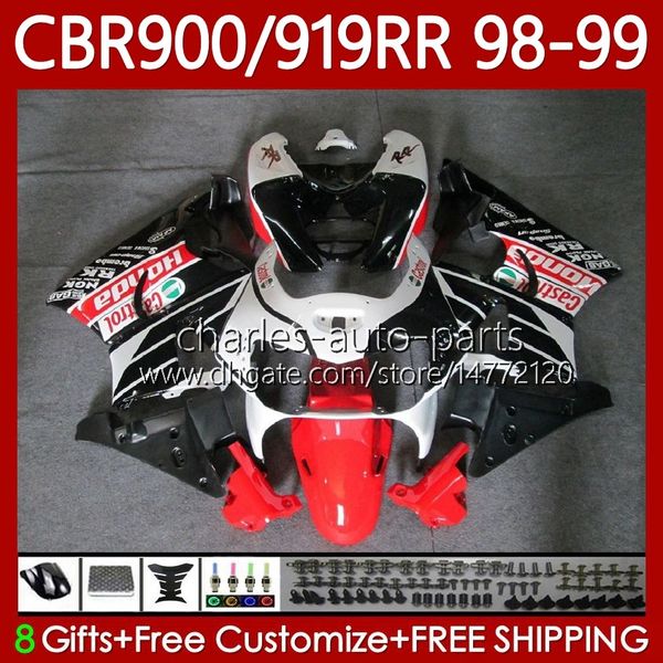 Verkleidungsset für HONDA CBR 919RR 900RR 900CC 919CC CBR919 CBR900 RR CBR919RR 98 99 Karosserie 127Nr. 58 CBR 900 Weiß Rot Schwarz 919 RR CC 1998 1999 CBR900RR 1998-1999 OEM-Karosserie