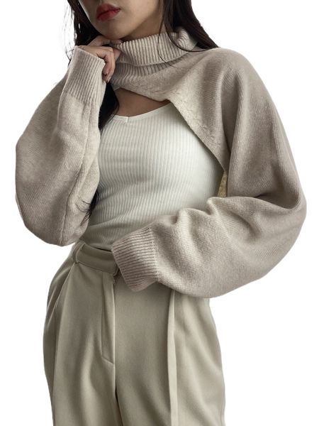 

dazy 1pc turtleneck batwing sleeve shrug sweater k1kn#, White;black