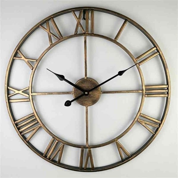 4080 cm Nordic Retro Metall Schmiedeeisen Römische Uhr Wanduhr Modernes Design Wohnzimmer Café Ruhig Dekorative Quarzuhr 210325