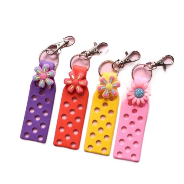 Colorido Croc llavero titular Candy Color Silicona Pulseras máquina ajustable llavero placa para Charms Mujeres Niño Regalo Puede combinar con la flor del zapato