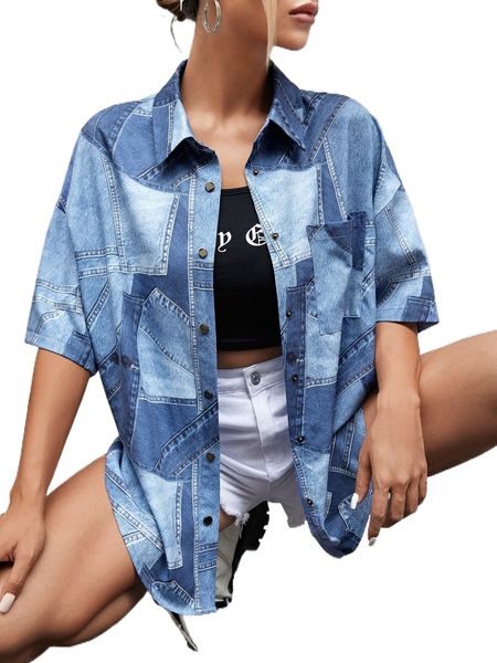 

pocket print drop shoulder shirt x58u#, White