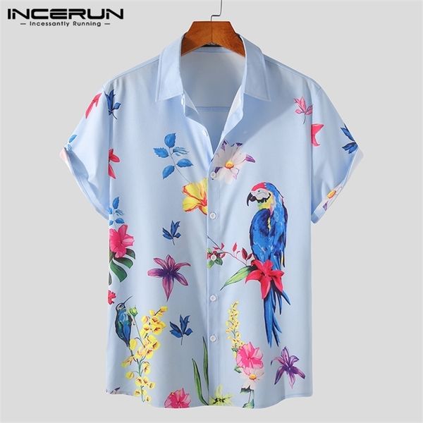 

incerun men hawaiian shirt summer printed lapel short sleeve streetwear beach blouse button breathable casual camisa s3xl 220527, White;black