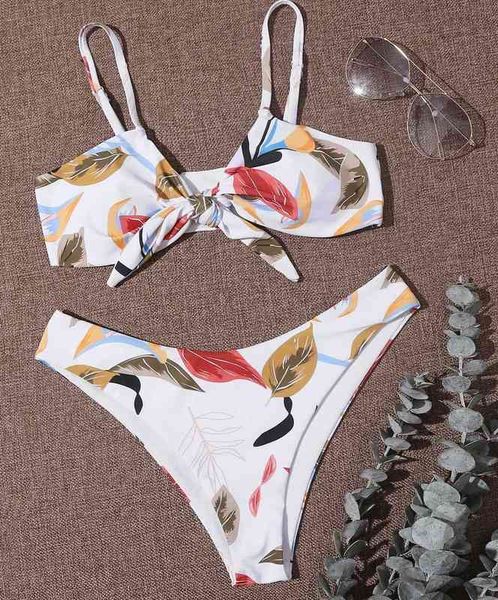 

broken flower knotted bikini swimsuit split swimsuit, White;black