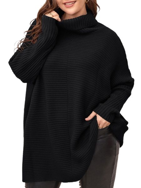 

plus turtleneck batwing sleeve sweater k87n#, Black