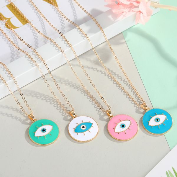 

new popular ins style colorful enamel evil eye pendant necklace, Silver