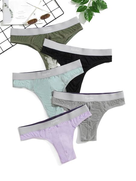 

men 5pcs letter graphic brief p7a0#, Black;brown