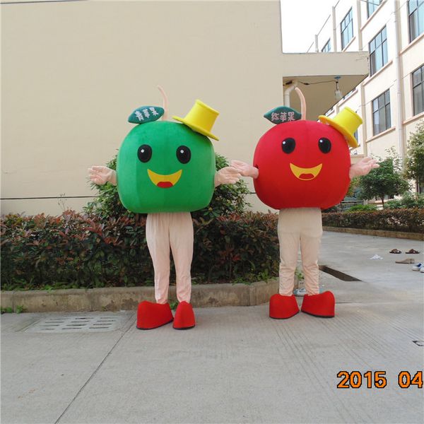 Талисман кукла костюм яблочный талисман костюм красный зеленый яблоко фрукты мультфильм персонаж день рождения вечеринка необработанный платье взрослый размер наряд