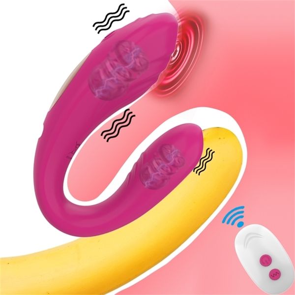 sex massagerErotic Drahtlose Fernbedienung Klitoris Vibrator U-Form Dildo G-punkt Sauger Sex Spielzeug für Frauen Erwachsene Paare 220316