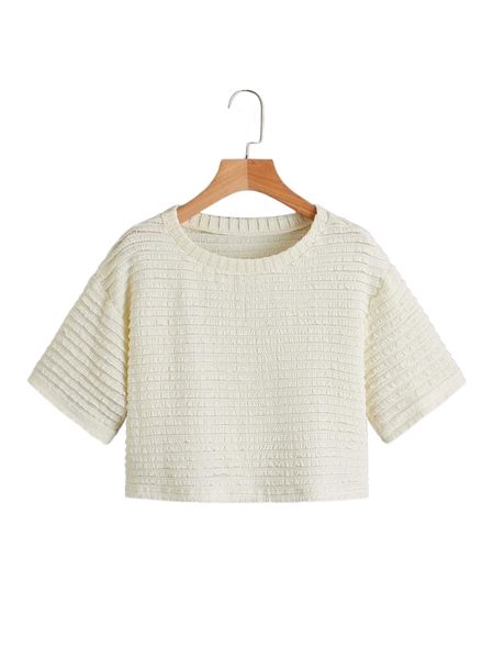 

solid textured crop tee f14v#, White