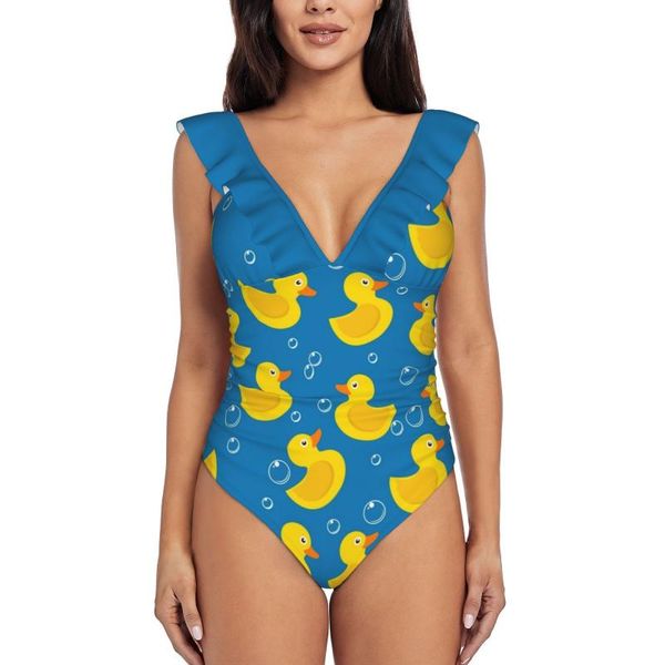 Damen-Bademode, Rubber Ducky, Rüschen-Einteiler-Badeanzug, Bodysuit, Badeanzug, Strandmode, Handyhüllen. Damen