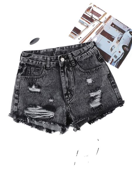 

raw hem ripped denim shorts 74oa#, White;black