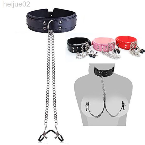 Leder Halsband mit Brustwarzen Brustklemme Clip Kette Slave Bdsm Spielzeug für Frau Paar Sex Werkzeuge Paare Spiele für Erwachsene L220808