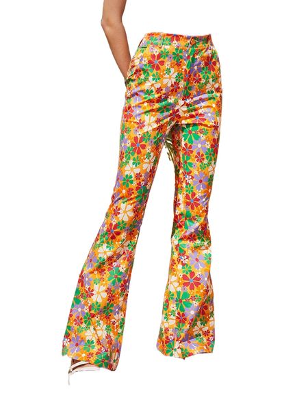 

allover floral print flare leg pants h1hn#, Black;white
