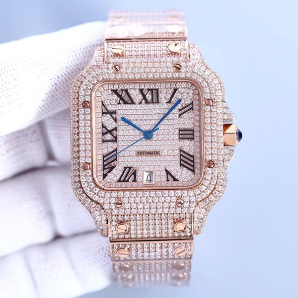 

montre de luxe diamond watch men watches automatic machine movement super luminous sapphire scratch resistant glass waterproof mosan moissan, Slivery;brown