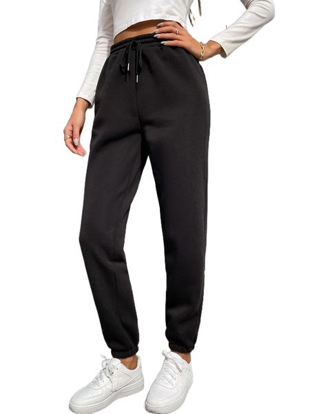 

solid drawstring waist sweatpants 19h2#, Black;white