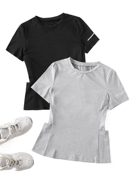 

2pcs breathable softness pocket side sports tee t7ue#, Gray