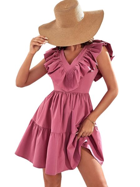 

tie backless ruffle trim dress d7iw#, Black;gray