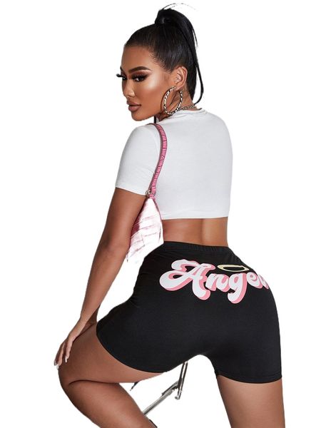 

sxy high stretch letter graphic biker shorts f5k5#, White;black