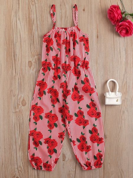 

toddler girls floral & stripe print cami jumpsuit she, Blue
