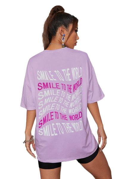 

slogan graphic drop shoulder tee l2dm#, White