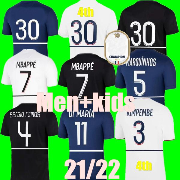 

new mbappe soccer jersey sergio ramos 21 22 maillots de football 2021 2022 verratti men kids kit icardi shirt uniforms enfants psgs foot thi, Black;yellow