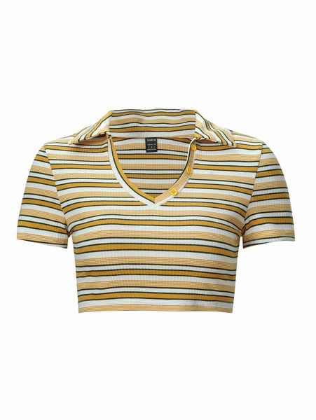 

striped rib-knit crop tee r8wo#, White