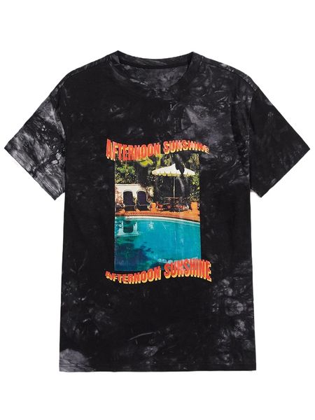 

romwe guys tie dye graphic tee m2hg#, White;black