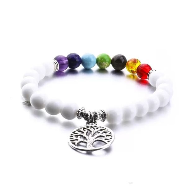 

fashion life tree colorful beaded white black crystal stone strand charm bracelet for women men natural healing 7 chakra bracelet bangles je