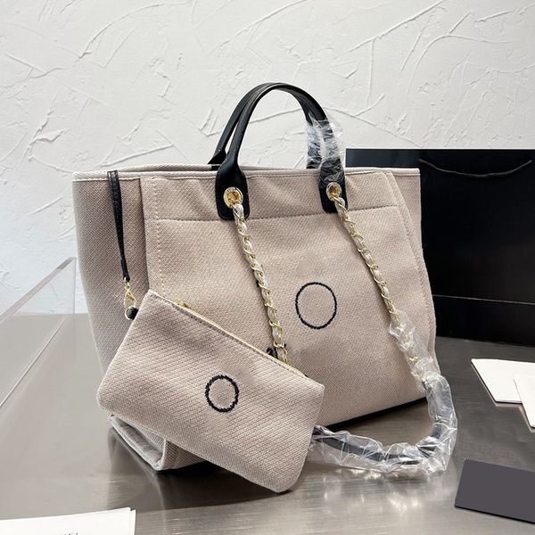 

france womens classical canvas beach shopping bags with pouch gold metal hardware deauville chain crossbody shoulder hand totes handbags 37x