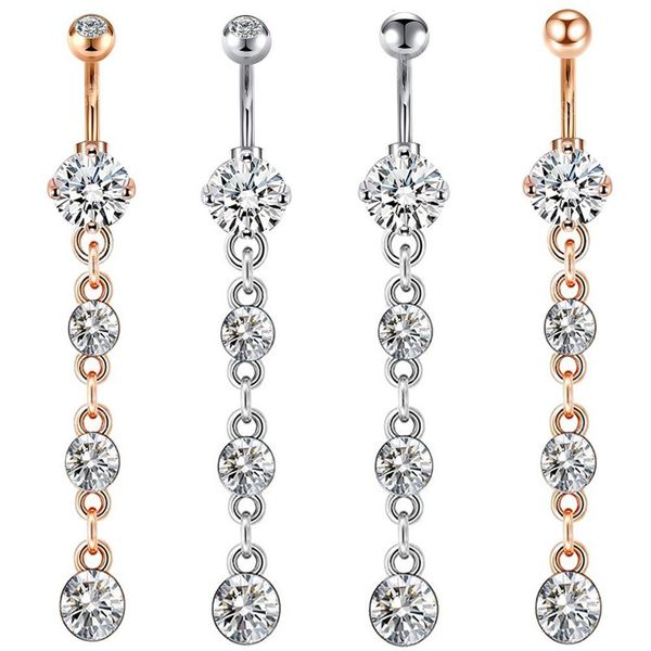 

simple zircon stainless steel belly button rings for women pendant navel rings body piercing jewelry fashion ornaments, Silver