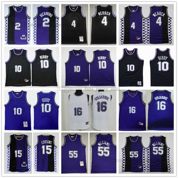 Basket retrò Jersey Mitch 2 Richmond Demarcus 15 Cousins Chirs 4 Webber Mike 10 Bibby Peja 16 Stojakovic Jason 55 Williams Purple Ed 2001-02