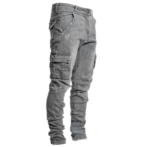 

stacked denim jeans men fashion skinny men pocket pencil pants jeans male denim pants ropa hombre casual denim hip hop pants, Blue