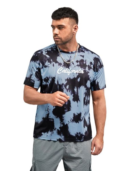 

extended sizes men letter graphic tie dye tee 60ck#, White;black
