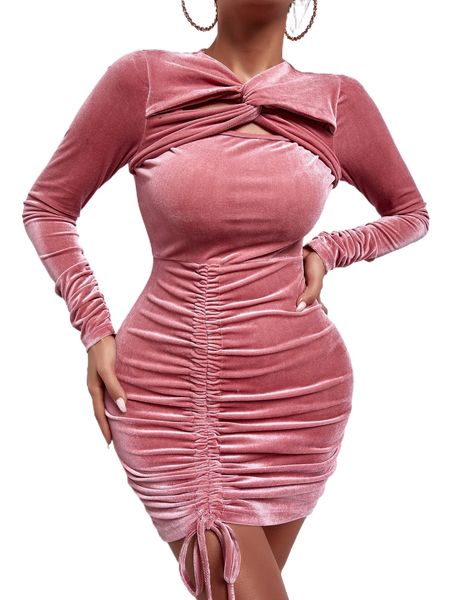 

sxy twist front cut out velvet drawstring dress m9yi#, Black;gray