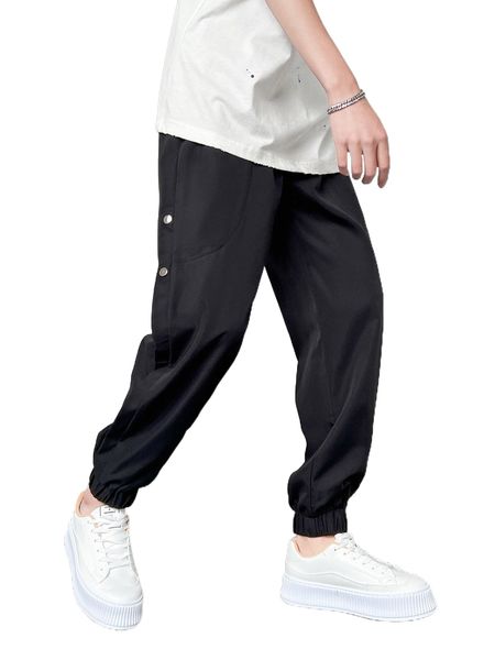 

men button side pants q9wl#, Black