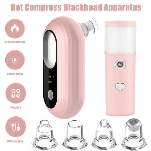

2pcs/set electric facial pore cleaner exfoliator face blackhead remover acne vacuum deep cleansing suction machin nano sprayer 220516