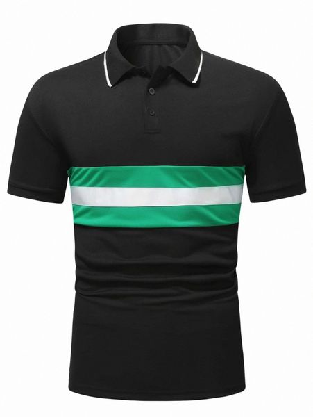 

extended sizes men color block polo shirt c7v4#, White;black