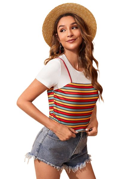 

block striped 2 in 1 tee g9ql#, White