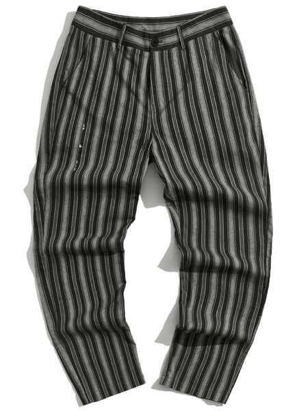 

men striped button detail pants f9cb#, Black