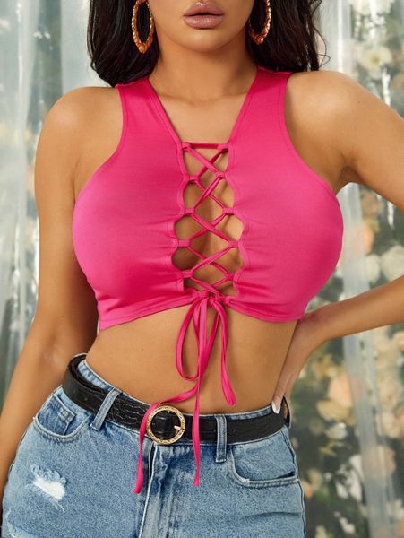 

sxy lace up front crop tank z6wp#, White