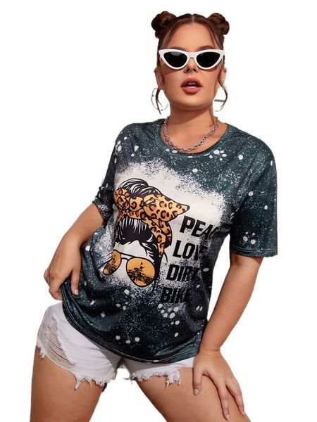 

plus 1pc figure and letter graphic tee u1cz#, Black