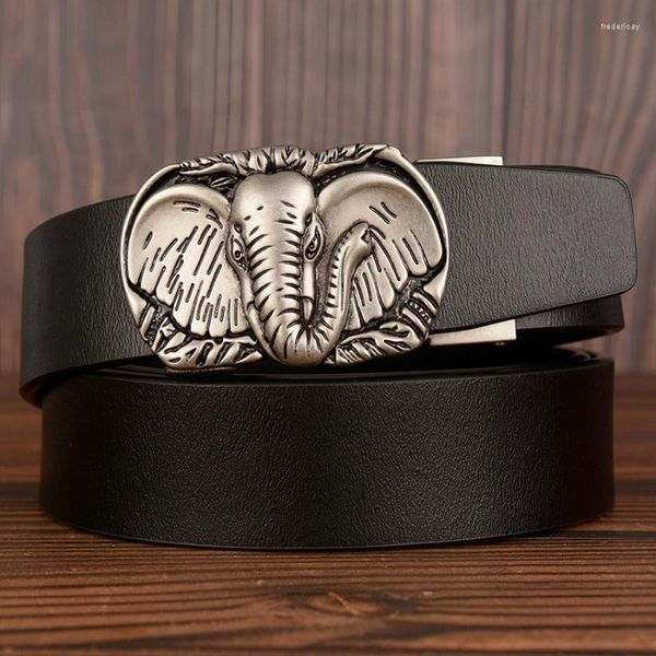 Cintos de alta qualidade de couro genuíno tira de fivela automática masculina para fivela automática para o designer de elefante de marca Menbelts Fred22