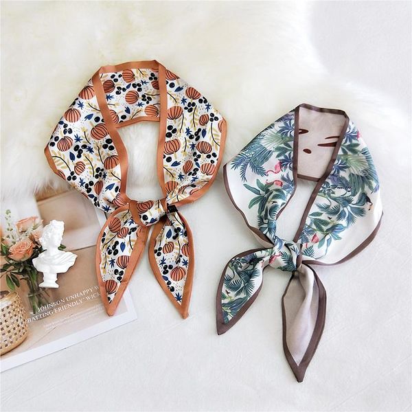 

scarves fashion print small silk scarf long skinny hair neck women lady's bag tie ribbons sharp-cornered, Blue;gray