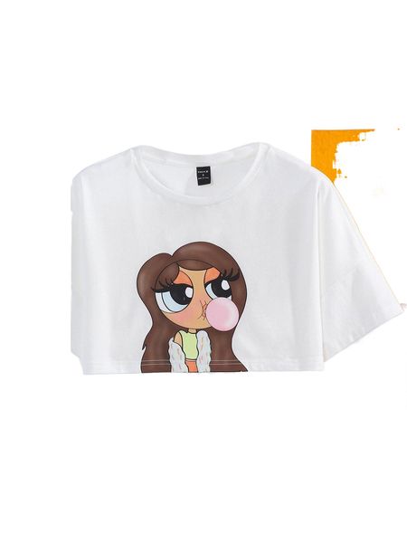 

x tay mills drop shoulder figure pattern crop tee g32k#, White