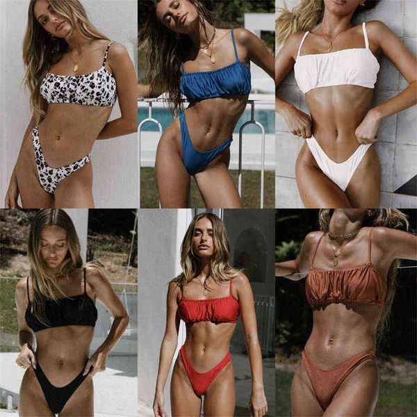 

style leaf 2022 pleated swimsuit leopard bikini women's nylon split 2221, White;black