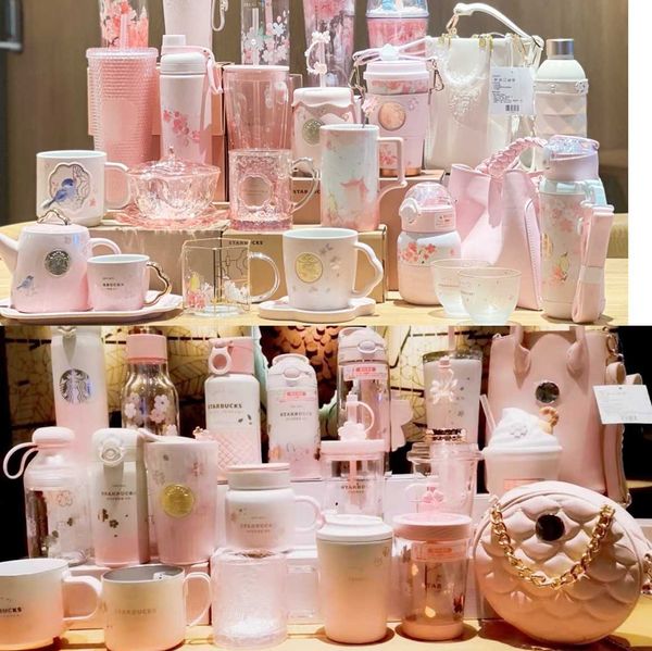 

starbucks 2022 cherry blossoms in full bloom, ruyi bird singing flower fragrance powder, platinum glass mark deskmason straw insulation