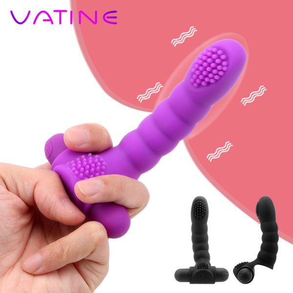 VATINE 10 Potente Vibrazione Massaggiatore vaginale Manica per dito Vibratore Masturbatore femminile Giocattoli sexy per le donne Stimolatore clitorideo