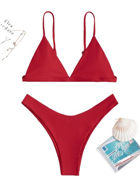 

plain micro triangle high cut bikini swimsuit t95j#, White;black