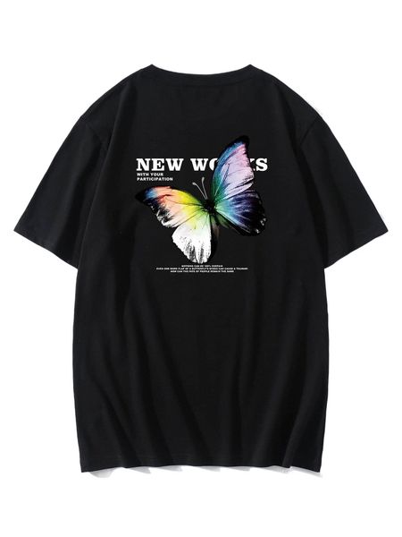 

romwe guys butterfly & letter graphic tee t7ir#, White;black